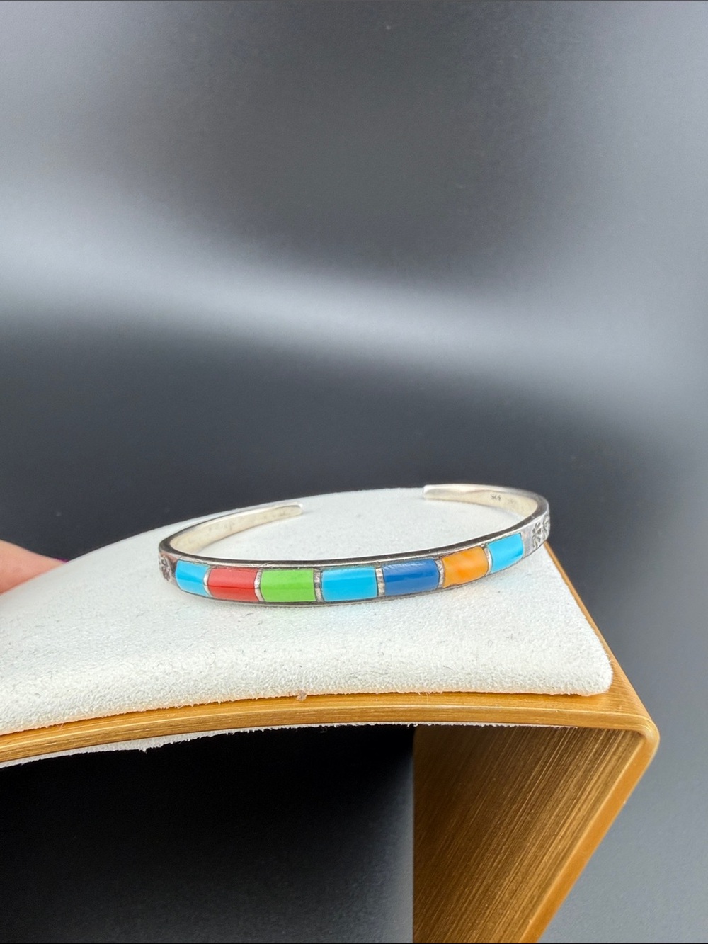Multi-Color Inlay Sterling Silver Cuff Bracelet - Picture 4 of 5